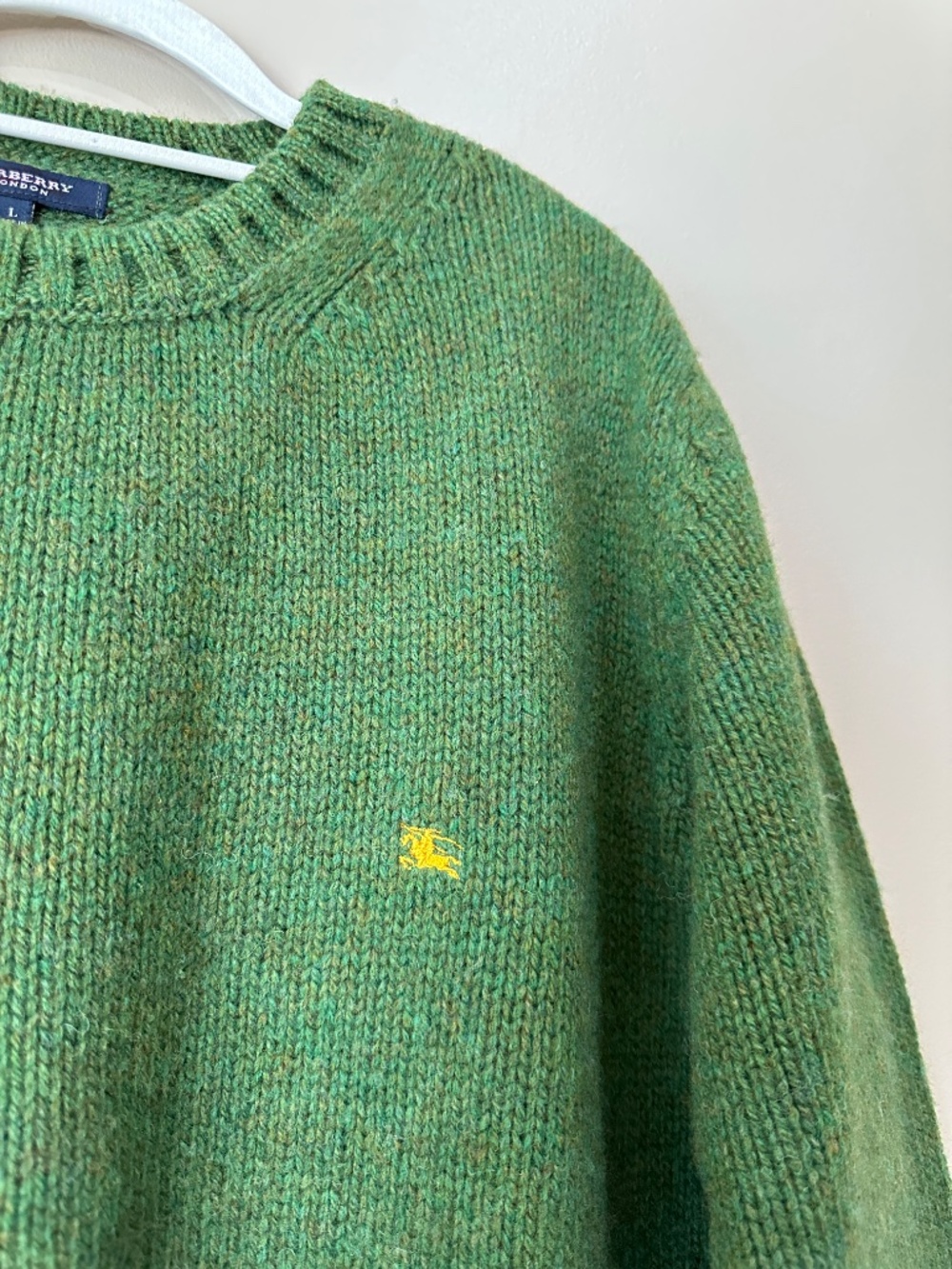 Burberry London Men's Embroidered Logo Green Crewneck Wool Sweater Size L - Picture 2 of 8